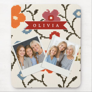 Personalized Folk Scandi Boho Vintage Floral Mouse Pad