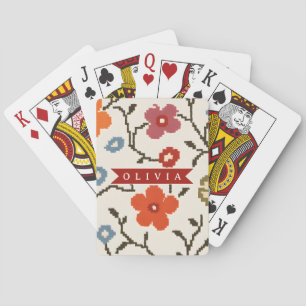 Personalized Folk Scandi Boho Vintage Floral  Playing Cards