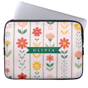 Personalized folk scandinavian floral pattern laptop sleeve