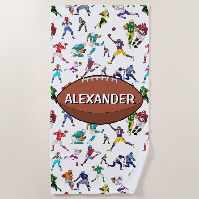 Personalized Football Illustrations Pattern Beach Towel (Front)