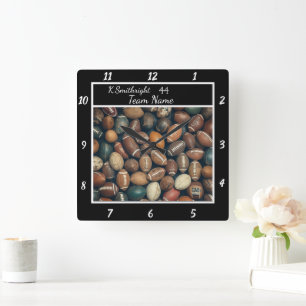 Personalized Football Pattern Square Wall Clock