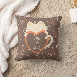 Personalized for Couples Cute Cat Valentine's Day Cushion