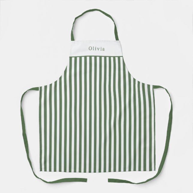 Personalized Forest Green Stripe Pattern Apron (M) (Front)