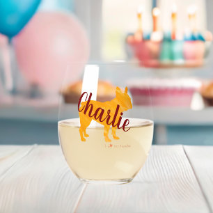 Personalized French Bulldog Pastel Color Wine Glas Stemless Wine Glass