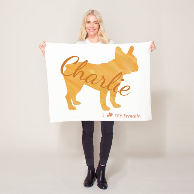 Personalized French Bulldog Pastel Orange  Frenchi Fleece Blanket (In Situ)