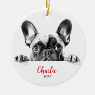 Personalized French Bulldog Peeking Ceramic Tree Decoration