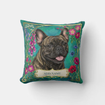 Personalized French Bulldog Teal Floral Cushion