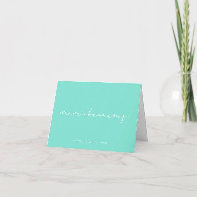Personalized French Chic Bright Mint Pastel Script Thank You Card (Front)
