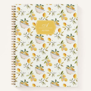 Personalized French Country Lemon Pattern Monogram Notebook