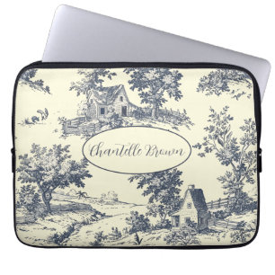 Personalized French Farmhouse Blue Toile de Jouy Laptop Sleeve