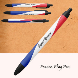 Personalized French Pen, French Flag, France Black Ink Pen