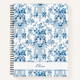Personalized French Rococo Blue & White Floral Not Notebook