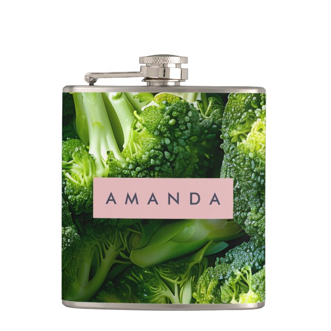 Personalized Fresh Green Broccoli Design Hip Flask (Front)