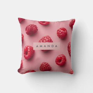 Personalized Fresh Raspberry Pattern on Pink Cushion