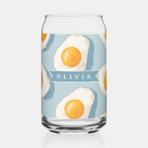 Personalized Fried Egg Pattern Fun Blue Funny  Can Glass