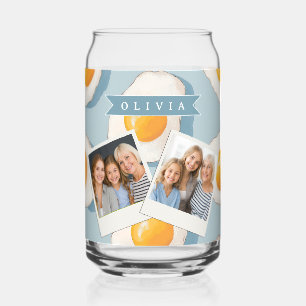 Personalized Fried Egg Pattern Fun Blue Funny Can Glass