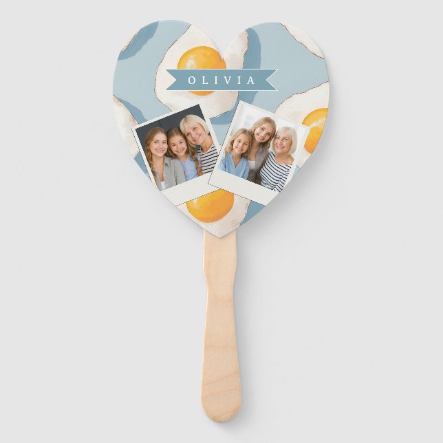 Personalized Fried Egg Pattern Fun Blue Funny Hand Fan (Front)