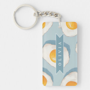 Personalized Fried Egg Pattern Fun Blue Funny  Key Ring