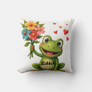Personalized Frog Flowers Throw Pillow
