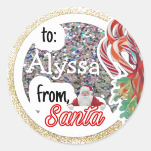 Personalized from Santa Glitter Christmas Classic Round Sticker