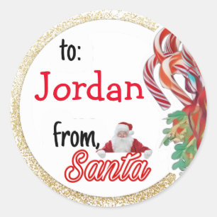 Personalized from Santa gold glitter Christmas Classic Round Sticker