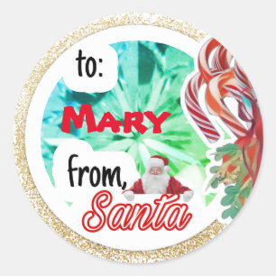 Personalized from Santa gold glitter Christmas Classic Round Sticker
