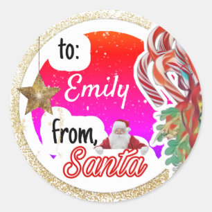 Personalized from Santa rainbow gold  Christmas Classic Round Sticker
