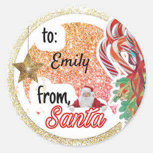 Personalized from Santa rose gold glam Christmas Classic Round Sticker