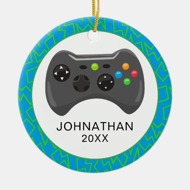 Personalized Fun Christmas Video Gamer Ceramic Tree Decoration (Front)