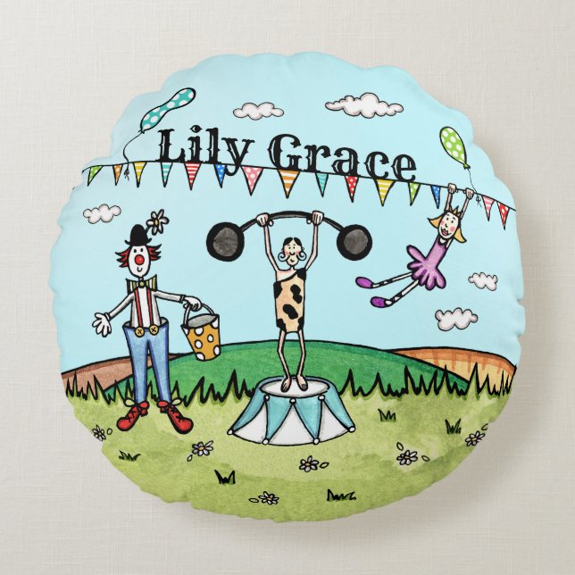 Personalized Fun Circus Themed Round Cushion (Front)