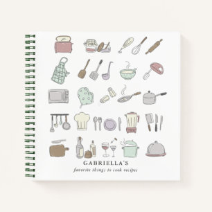 Personalized Fun Cooking Icons Recipe Notebook