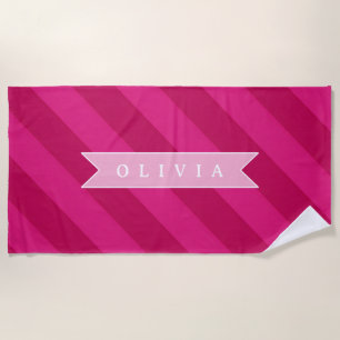 Personalized Fun Cute Modern Pink Stripe Beach Towel
