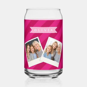 Personalized Fun Cute Modern Pink Stripe Can Glass