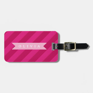 Personalized Fun Cute Modern Pink Stripe Luggage Tag