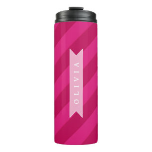 Personalized Fun Cute Modern Pink Stripe Thermal Tumbler