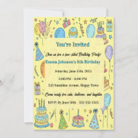 Personalized Fun Doodle Art Kids Birthday Party