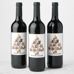 Personalized Fun Family Christmas 11 Photo Collage Wine Label