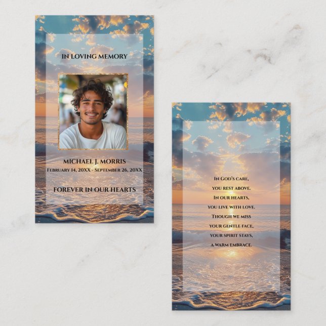 Personalized Funeral Prayer Card – Sunset Design (Front/Back)