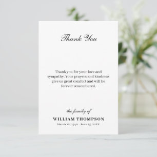 Personalized Funeral Sympathy Acknowledgement Thank You Card