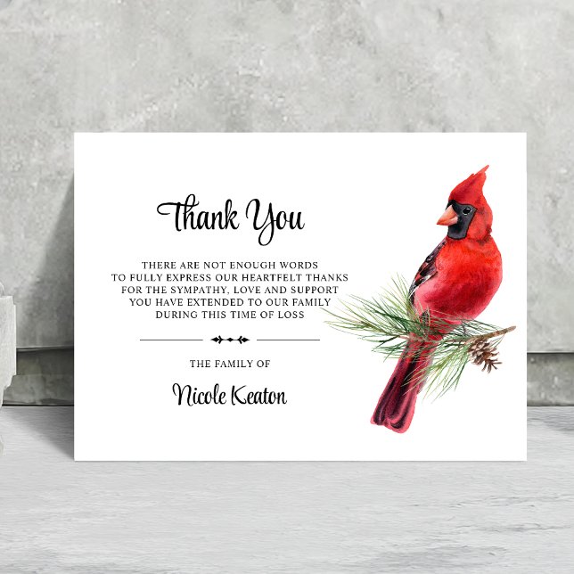 Personalized Funeral THANK YOU Cardinal Bird Note (Creator Uploaded)