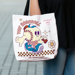 Personalized Funny Baseball Mum Retro Flower Tote Bag