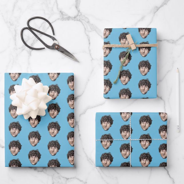 Personalized Funny Blue Custom Face Photo Wrapping Paper Sheet (Front)