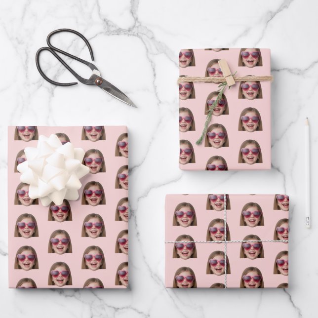 Personalized Funny Blush Pink Custom Face Photo Wrapping Paper Sheet (Front)