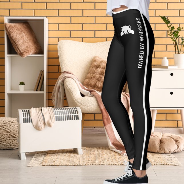 Personalized Funny Cats Pets Black White Stripes Leggings (Creator Uploaded)