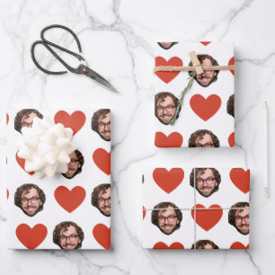 Personalized Funny Custom Face Photo Love Heart Wrapping Paper Sheet