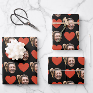 Personalized Funny Custom Face Photo Love Heart  Wrapping Paper Sheet