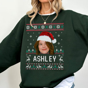 Personalized Funny Face Photo with Santa Hat Ugly Sweatshirt