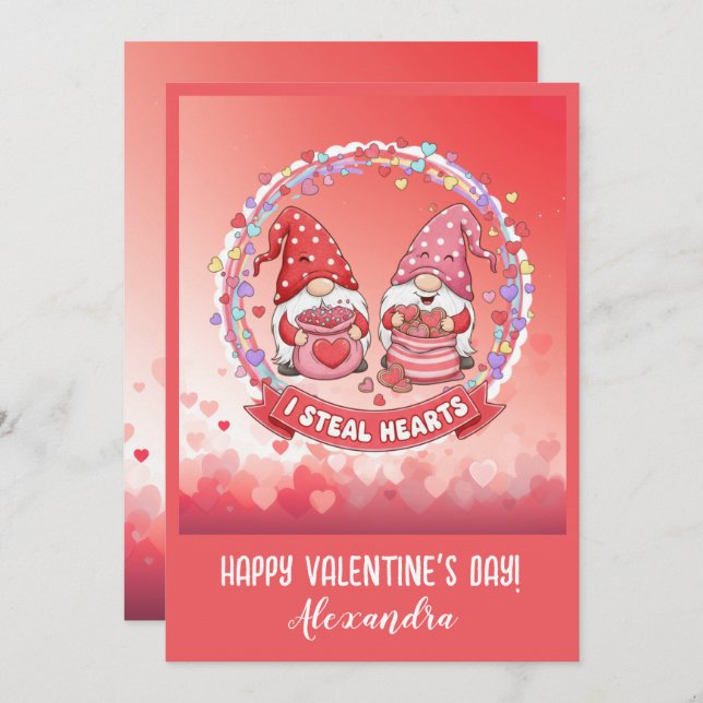 Personalized Funny Gnome Valentine  Card (Front/Back)