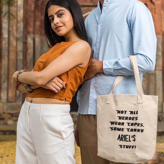 Personalized Funny Quirky Statement Couple's Tote Bag (Shop now and let your heroism shine, no cape required!)