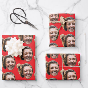 Personalized Funny Red Custom Face Photo Girly Wrapping Paper Sheet